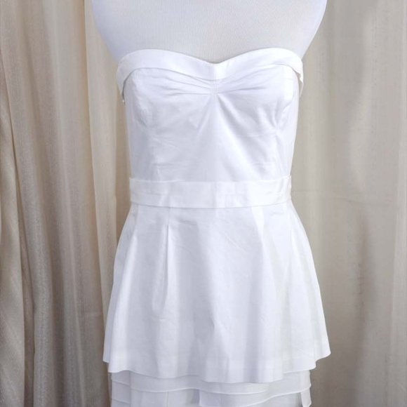 BCBG Maxazria White Strapless Tiered Pleated Cocktail Party Prom Dress - Picture 4 of 8